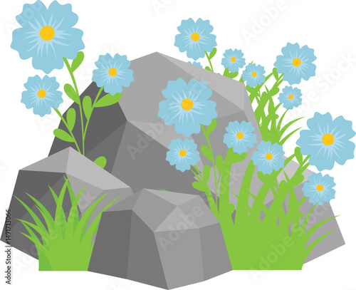 Rock And Grass With Wildflower