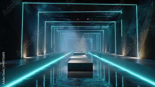 Fototapeta Naklejka Na Ścianę i Meble -  Futuristic tunnel with glowing neon lights