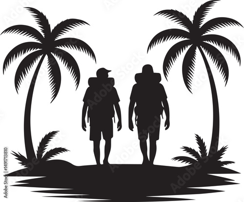 Tropical Vacation Silhouette - Backpackers on Island 2
