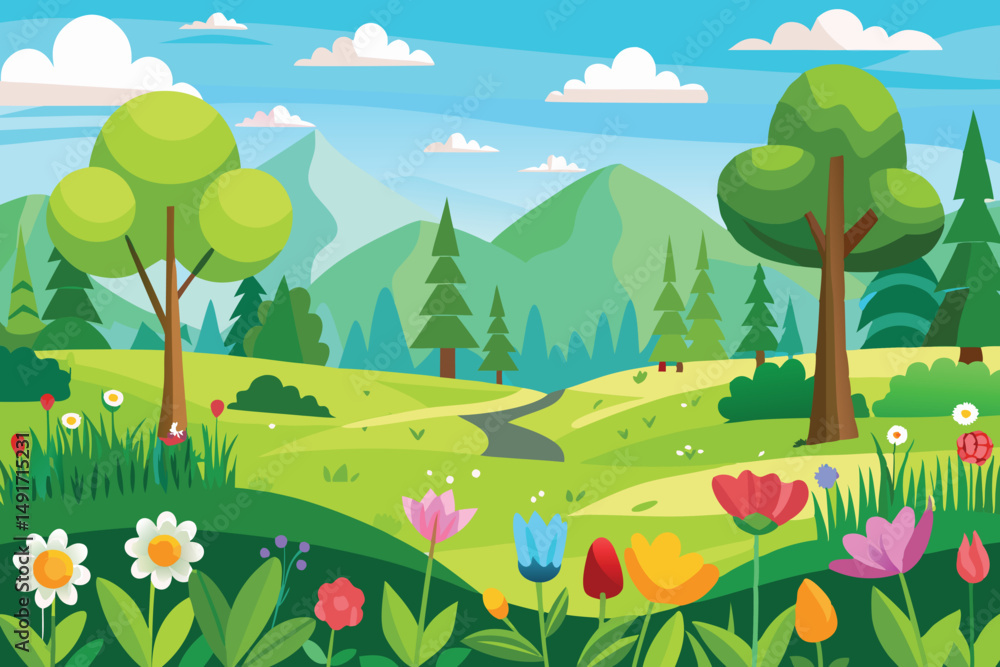 Naklejka premium summer landscape with trees vector illustration