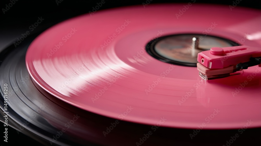 Pink vinyl record on turntable Pink vinyl record on turntable