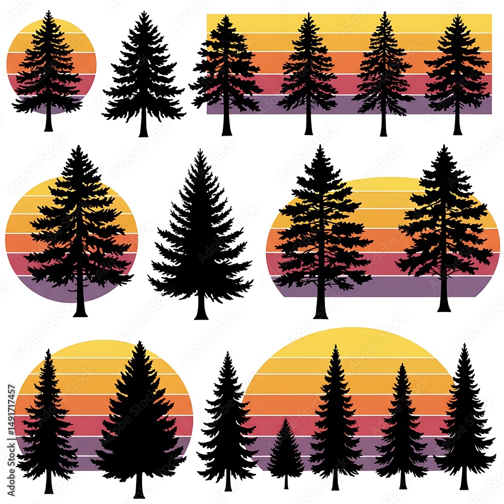 Obraz premium Sunset Silhouette Grove AI Generated