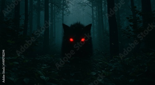 Dark forest creature with red eyes