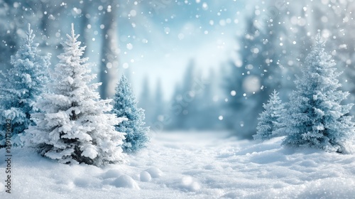 Wallpaper Mural Snow-covered trees with falling snowflakes in a serene winter forest during daytime. Torontodigital.ca