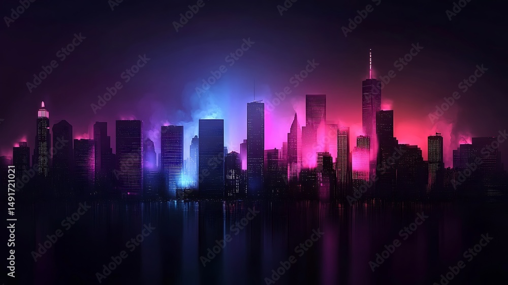 Fototapeta premium Neon city skyline night