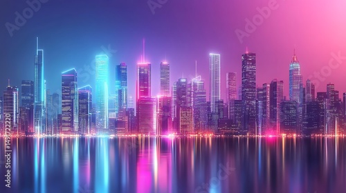 Wallpaper Mural Neon cityscape waterfront illustration Torontodigital.ca