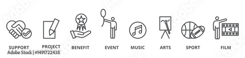 Sponsorship concept. Vector illustration with keywords and isolated icons on white background
