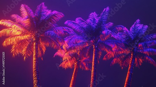 Neon palm trees dark background