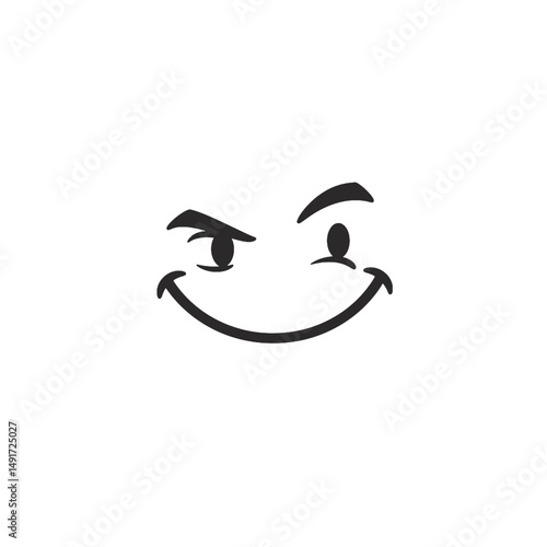 Simple Black And White Smirking Face Drawing