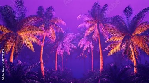 Neon palm trees night scene