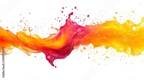 Vibrant orange and pink liquid splash against a white background, showcasing dynamic motion and texture