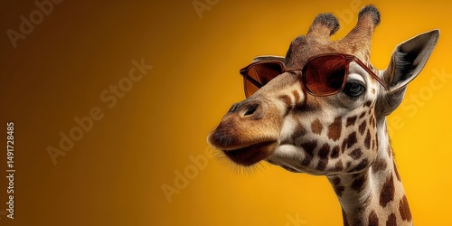 Giraffe's Cool Attitude: A close-up captures a giraffe sporting sunglasses against a gradient background, offering a stylish perspective with a touch of humor. Ai image