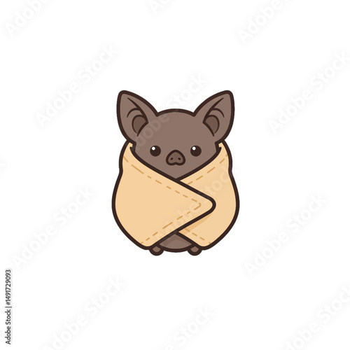 Cute Cartoon Bat Wrapped In Beige Blanket