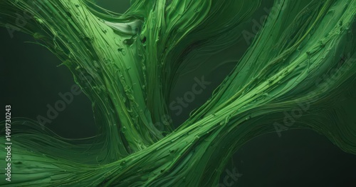 Abstract green organic line art; complex, flowing design ideal for wallpaper ,  summer,  growth, organic