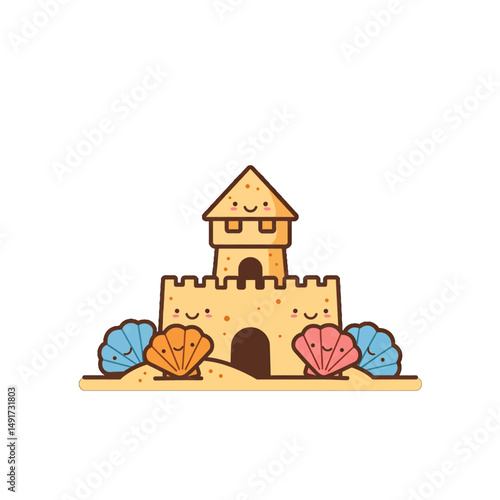 Cute Pixel Art Sandcastle With Seashells