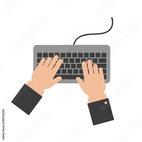 Hands Typing On Gray Keyboard Illustration