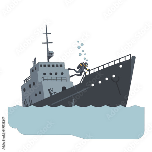 Pixel Art Illustration Of A Shipwreck With Diver