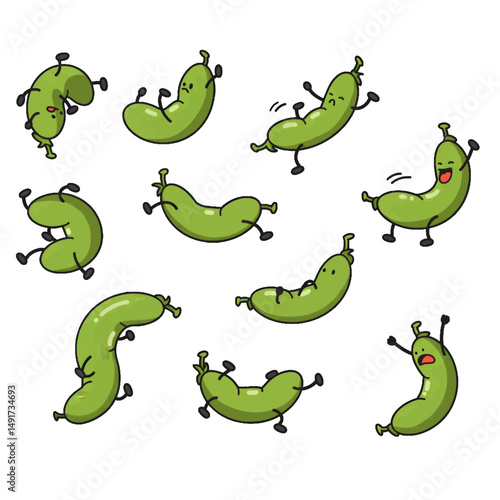 Pixel Art Green Pea Characters Set