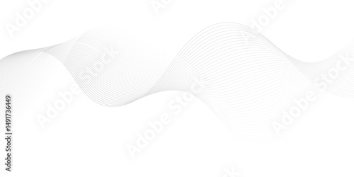Abstract white blend digital wave lines and technology transparent background. Minimal carve wavy white and gray flowing wave lines and glowing moving lines. Futuristic sound wave lines background.