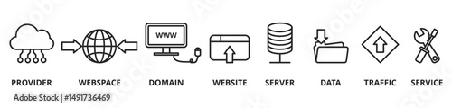 Banner SEO Online Website Web Hosting Technology Vector Illustration Concept

