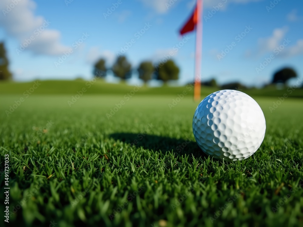 Obraz premium White Golf Ball Awaits on Lush Green Putting Surface