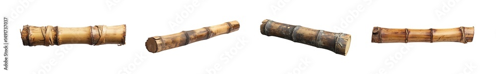 Set of antique looking bamboo tubes in profile. isolated on transparent background Set of antique looking bamboo tubes in profile. isolated on transparent background