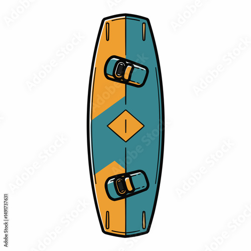 Two-tone orange and blue wakeboard with handle