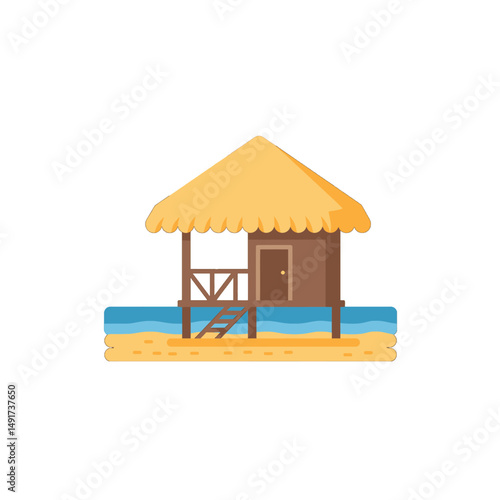Pixelated Beachfront Cottage Illustration