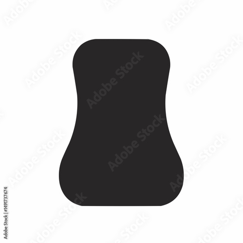 A solid, partial shape featuring curved lines against a bright, clean white background