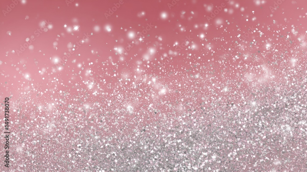 Fototapeta premium Sparkling Silver Glitter on a Rose Background