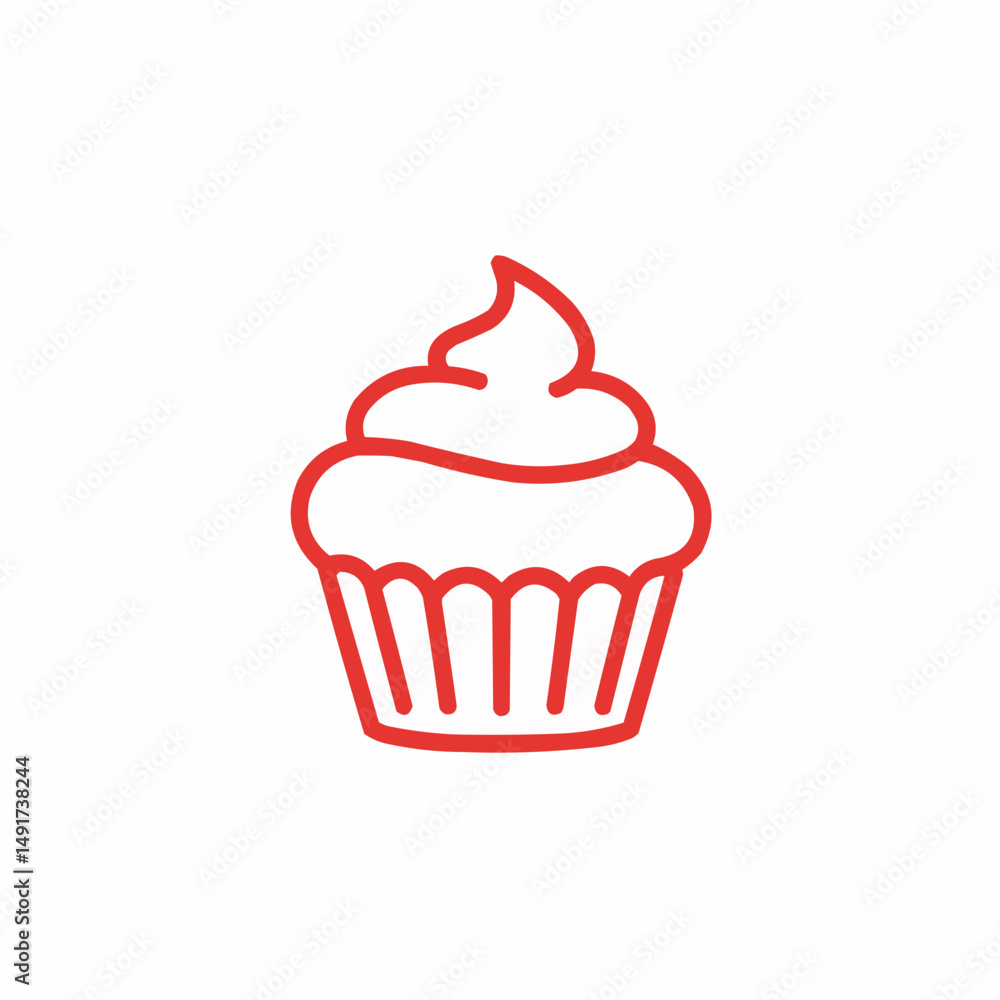 Outline of whipped ice cream dessert in red lines, on a white background Outline of whipped ice cream dessert in red lines, on a white background