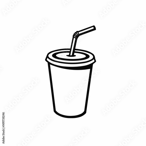 Stylized black and white graphic of a drink with straw against a white background
