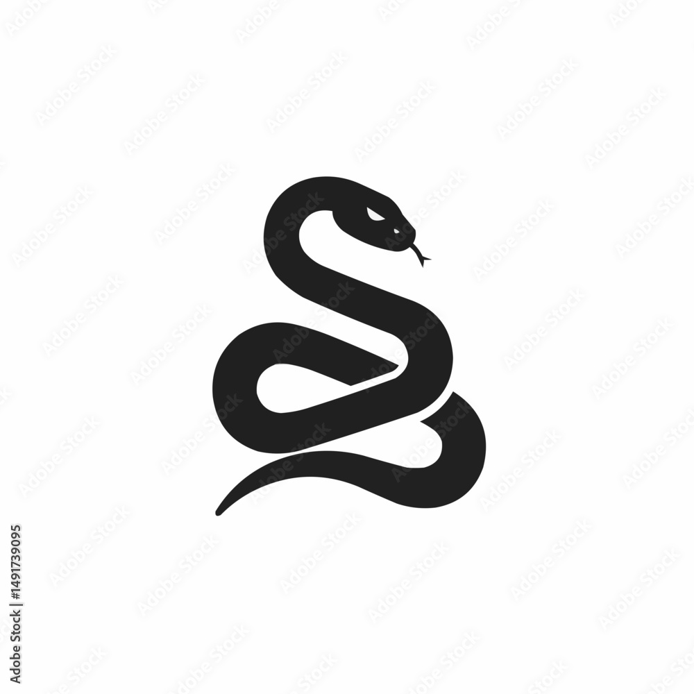 Fototapeta premium A sleek, coiled viper with a forked tongue, set against a plain white background