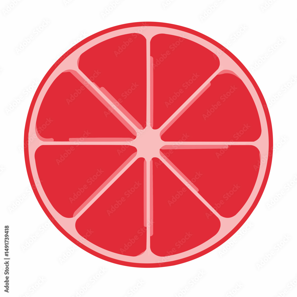 Quarter of red fruit slice. Light segments & a thick, curved, rind are visible Quarter of red fruit slice. Light segments & a thick, curved, rind are visible