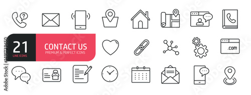 Set of line icons related to chat, email, link, location, message, communication. Outline icons collection. Editable stroke. Vector illustration stock illustration