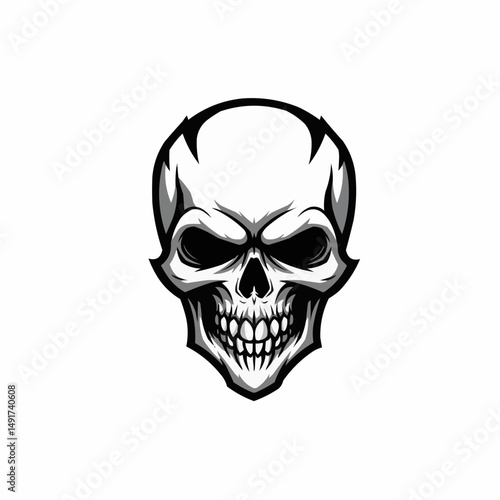 A spooky head illustration with darkened eye sockets and jagged hairline detail