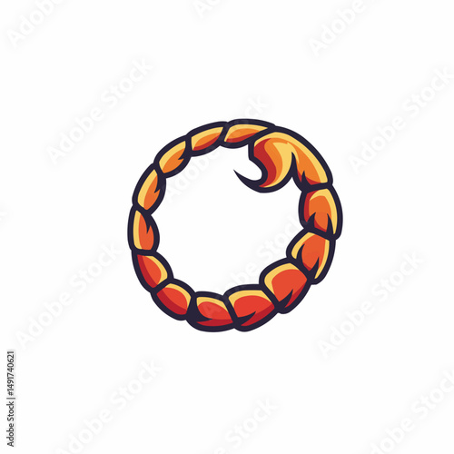 Close-up view of a curved, segmented tail with orange and yellow hues with a curled stinger