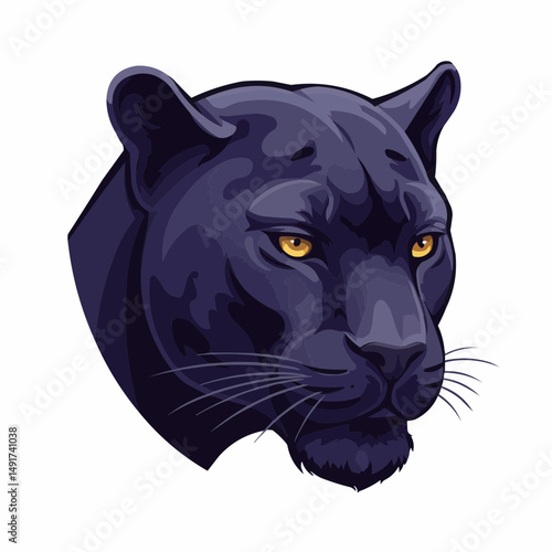 A stylized, illustration of a black panther's head. Yellow eyes are striking