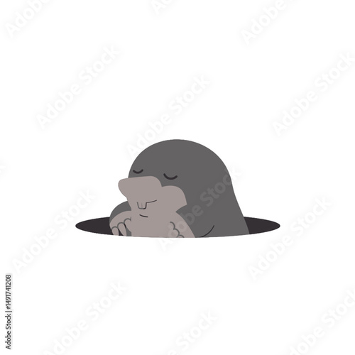 Cute Cartoon Mole In A Hole