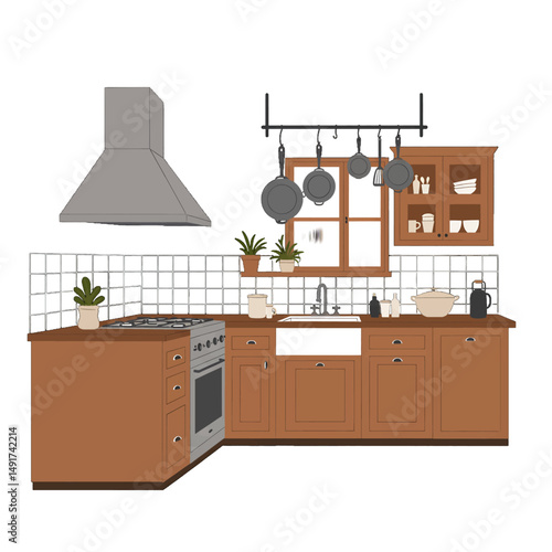 Pixel Art Kitchen Illustration With Warm Wooden Cabinets