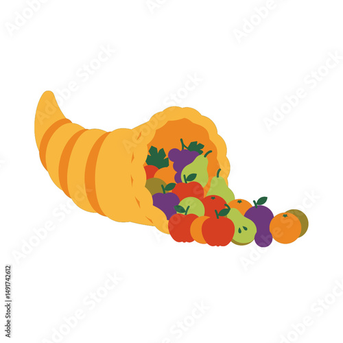 Colorful Fruit Cornucopia Illustration