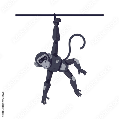 Hanging Monkey In Gray Armor Illustration