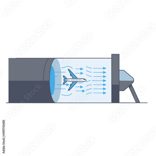Airplane In Simplified Wind Tunnel Illustration