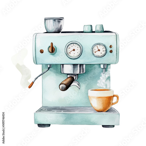Wallpaper Mural Watercolor coffee machine art kitchen illustration transparent background creative design concept Torontodigital.ca