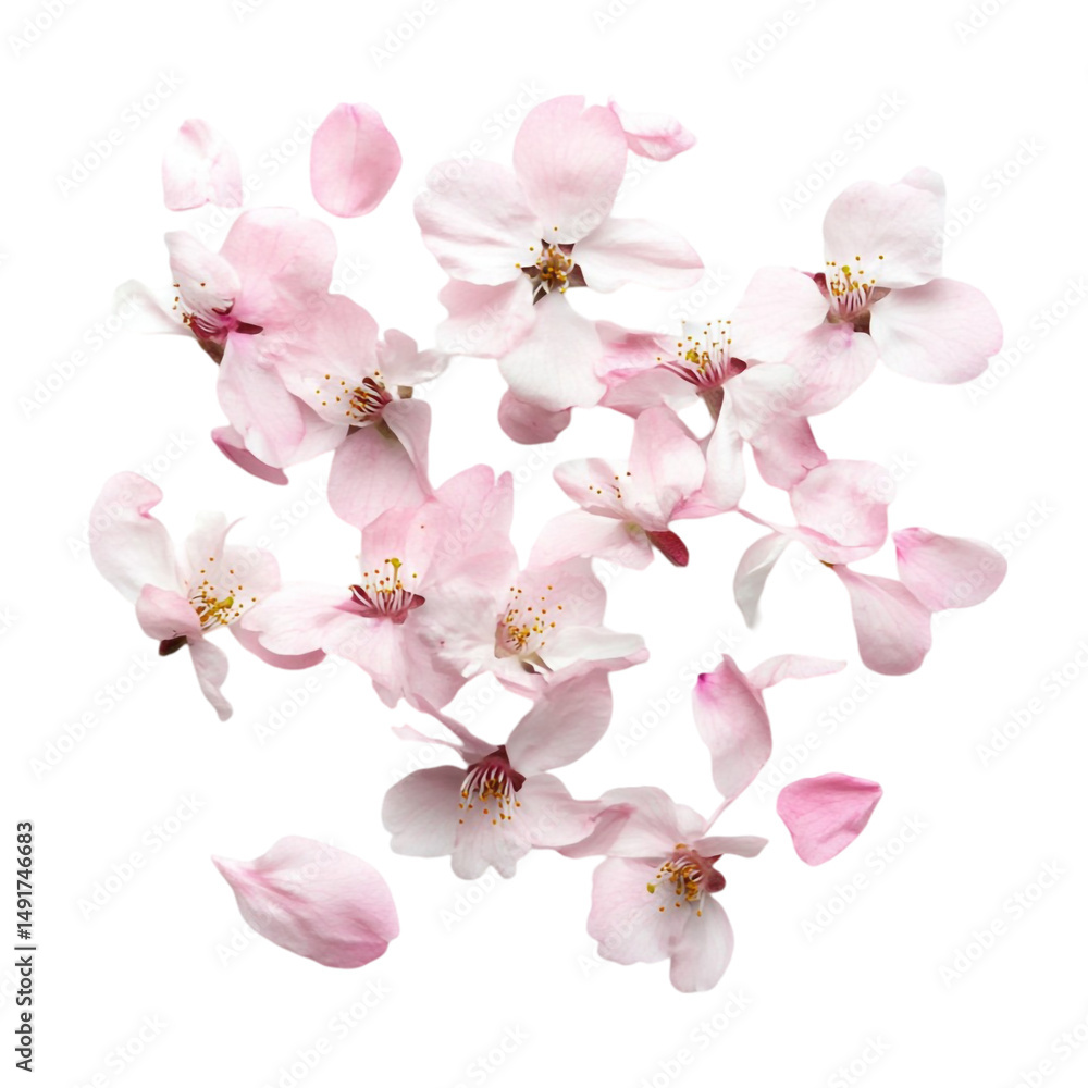 Fototapeta premium Delicate pink blossoms against a vibrant multicolored striped background a floral digital art piece