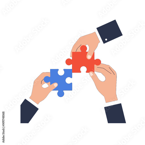 Two Business Hands Joining Puzzle Pieces
