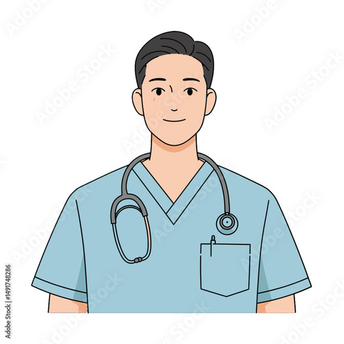 Pixelated Male Doctor Portrait in Light Blue Scrubs