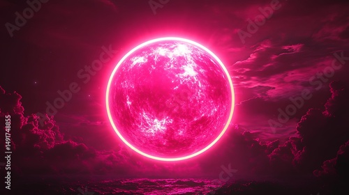 Pink glow moon night sky