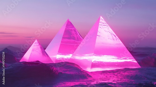 Pink glowing pyramids landscape