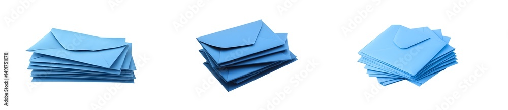 Set of Light-blue paper envelopes in stacked piles. isolated on transparent background Set of Light-blue paper envelopes in stacked piles. isolated on transparent background